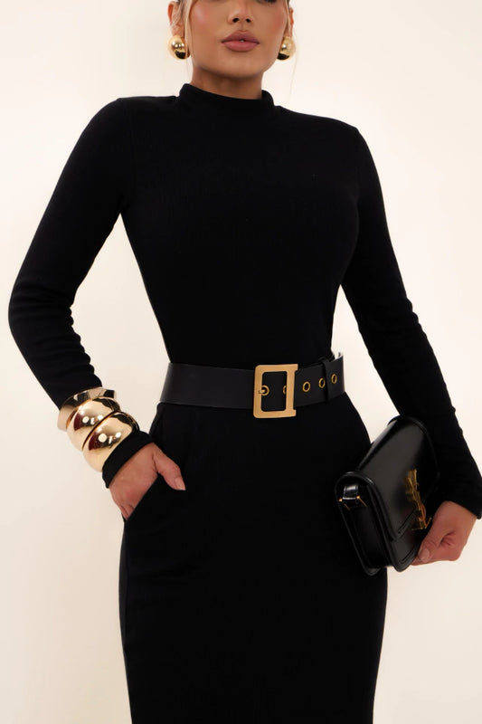 Vestido Manga Longa de Fenda